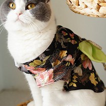 Creation Core Adorable Brocade Pet Kimono Dress Japanese Style Pet Dress Floral Bowknot Pet Costume, 1, Black