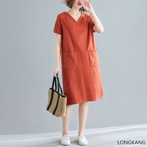 LONGKANG 여성 여름롱원피스 면마원단 린넨원피스 빅사이즈 여자원피스 베이직 루즈핏