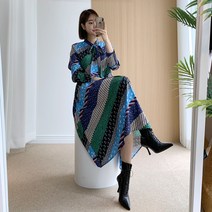 요시아나 [세일] [당일발송] 사선프린팅 플리츠원피스 -2컬러