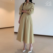 라라벨 여성용 원피스 그로스 카라넥 베이직 셔츠 롱 원피스