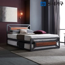 동서가구 아이언 모던 스틸 멀바우/편백나무 2단 슬라이딩 패밀리침대 Q+SS (매트제외) DF640056, 멀바우 그레이