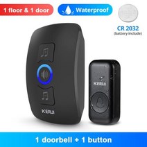 도어락레인커버 KERUI M525 야외 무선 초인종 방수 스마트 홈 벨 차임 키트 LED 플래시 보안 알람 웰컴 하우스 멜로디, 1receiver 1button-b1+EU 플러그