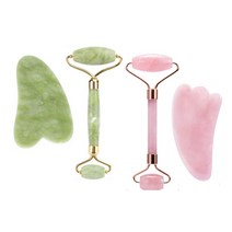 쿨링 경락 얼굴 리프팅 옥 마사지기 2종세트 페이스롤러 괄사기, ◐그린★⊙