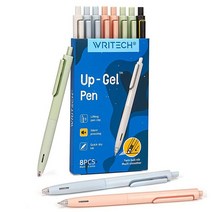 WRITECH 접이식 젤 잉크 펜: 멀티컬러 0.5mm 파인 포인트 펜 번짐 및 번짐 없음 저널링 스케치 드로잉 필기용 매우 부드러운 필기 무소음 클릭 펜 세트업 젤 8개입, Black Ink