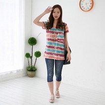 코지일이삼 여자 굵은 실밥 스판 구제 빈티지룩 7부 청나염 레깅스 (6768340)