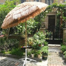 오두막파라솔 감성캠핑 라탄 밀짚 밀집 볏짚 지푸라기 파라솔, 우드컬러 스틱 밀짚 2m 대삼각