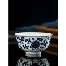 민간예인 연청화자 보이차 다기 찻잔 공도배, 05.나뭇가지와 연꽃이 얽힌 마스터컵