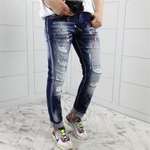 남자 빈티지 페인팅 데미지진 워싱 일자 청바지 (7755799)