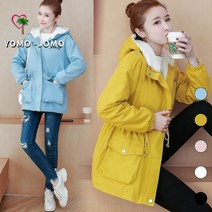 요모조모 YS1242 여성 아우터 야상 후드 퍼기모 무지 포켓 지퍼 버튼 긴팔 숏 겨울 점퍼 자켓 야상 패딩_사본