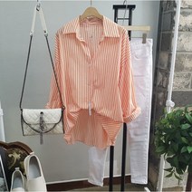 상상그이상 여성용 마린 세로줄 스트라이프 기본 셔츠