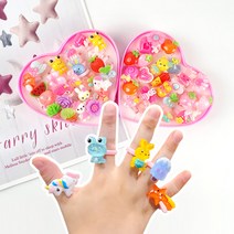 1+1 아동 어린이 캐릭터 반지 선물세트 하트케이스 쥬얼리 세트 귀걸이 네일 스티커