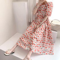 티류으스 원피스/여름원피스/여성의류/플라워패턴/라운드넥/롱/반팔/퍼프소매
