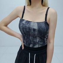 [언니온]여성 유니크 나염 크롭 끈 탑 슬림핏 슬리브리스 타이다이 나시