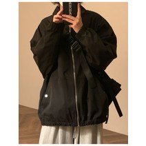 오토바이 자켓 오토바이옷일본 레트로 재킷 남성 2022 가을 BF 특대 심플 레터 프린트 지퍼 업 멋진 Cityb, 01 Black