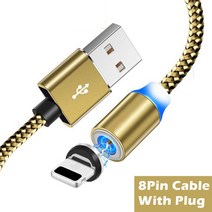 초고속충전케이블 LED 마그네틱 케이블 유형 C 마이크로 USB 자석 충전 샤오미 mi 9t 8 모토로라 모토 G G2 G3 G4 플레이 G5 G5S 플러스 E E2 E3, 22.Gold 8Pin - 2m, 1개