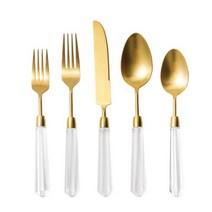 럭셔리 투명 골드 수저 세트 매트 식기류 18/10 스테인리스 스틸 실버, 12 Sets, Gold 5
