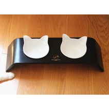 고양이 강아지 애완 동물 세라믹 사료 그릇 원목 선반 미끄럼 방지 식탁, 1개, 블랙 원목 선반 + 그릇 2 색