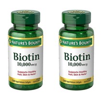 Natures Bounty Biotin 네이처스 바운티 비오틴 비타민 써플리먼트 10000mcg 120소프트젤 2팩, 120정 2팩