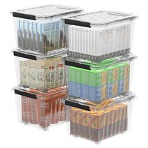 Cetomo 40Qt*6 플라스틱 보관함 보관 상자 6팩 바퀴가 있는 정리 용기 내구성 뚜껑과 안전한 클립 쌓을 수 있고 중첩 가능 투명 블랙 버클 429585