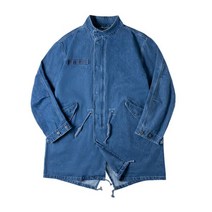 아메리칸 레트로 데님 피쉬테일 트렌치 코트 루즈핏 프로파일 중간 길이 윈드 브레이커 남성용 가을 재킷 캐주얼 오버코트 M65