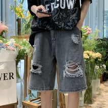 데미지 청바지 트렌드 와이드 루즈핏 빅사이즈 반바지 오부바지 K3525B315P45 통제함 58 4993850827