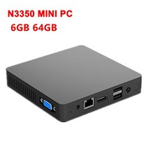 팬리스 미니 PC 인텔 셀러론 N3350 윈도우즈 10 6GB RAM ROM 128GB SSD 1000M LAN WiFi BT4.0 VGA 데스크, 해외공급사, Intel Celeron N3350 + EU, [04] 6G 64G add 256GB SSD