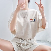 아비엘르 쿠키 오버핏 반팔 반바지 트레이닝 츄리닝 상하복 세트 몬스터