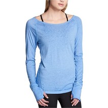 DKNY SPORT 여성용 컷아웃 엄지 구멍 보트넥 블라우스 셔츠 상의 블루.