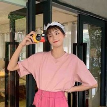 [리더스] 라운드넥 핑크색상 오버핏 티셔츠 여름 반팔티