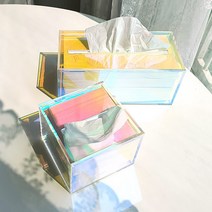 홀로그램 각티슈 케이스 미용티슈 커버 투명 곽티슈케이스, 티슈케이스_홀로그램 직사각 EP-1258