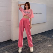 여성 루즈 밴딩 핀턱 와이드 조거 트레이닝 팬츠 바지