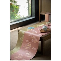 식탁러너 방수 실크 차 녹차 티매트 티테이블 자수, 그레이 200x33cm(네이비블루 방수바닥시트 포함)