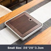 전통 원목 다도 차판 차 트레이 중국어 쿵푸 세트 천연 대나무 배수 물 저장 서랍, 에스 28x28x3.3cm