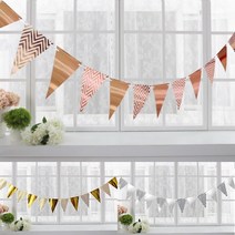 반짝 삼각가랜드 생일파티 축하 프로포즈 돌잔치 유치원 종이가랜드 꾸미기 실내디자인, 로즈골드