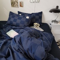 Minimal Home&Lifestyle 면 100% 심플 체크 이불 커버 세트 이불커버 침대시트 베개커버