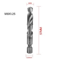 핸드탭 기계탭 스파이럴탭 16pcs 탭 드릴 비트 세트 육각 생크 티타늄 도금 hss 나사 나사 비트 나사 기계 복합 탭 m3 m4 m5 m6 m8 m10 수공구, m8x1.25 실버