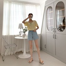 오슈 여름 워싱나염 깔끔한 라운드 이너 데일리 반팔티