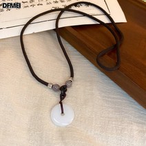 DFMEI 라운드 옥패 펜던트 끈 짜임 목걸이 쇄골 체인 국항 장식