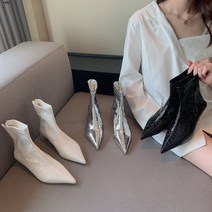 (쇼트 부츠)가을 부츠 여성용 패션 구미풍 에나멜 돌무늬 뾰족 여성 부츠 고양이 굽 낮은 앵클 부츠녀