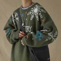 JINGHENG 연두색 스웨터 남자 가을겨울 나른한 크리스마스 커플룩 니트 코트 빈티지 상의 SALD2559876