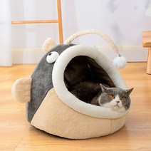 미란다 고양이 복어물고기 숨숨집 중형, 그레이