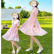 Ogfaour 프렌치 모녀룩 쉬폰 자수 카라 원피스 패밀리룩 바캉스룩 여름룩 플라워 스커트 A230211719