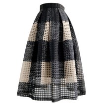 체크 펀칭 스커트 A라인 여성 미디 치마 봄 여름