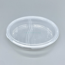 사출 타원형 용기 2칸 용기 200개 세트 투명 고강도 반찬 도시락 샐러드 파스타