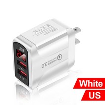 여행용멀티어댑터 듀얼 USB 포트 충전기 LED 디스플레이 유럽/미국/영국 플러그용 어댑터 아이폰 12 샤, 01 White US
