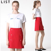 리스트 리스트 마린레드 메탈버튼 포인트슬릿 스커트