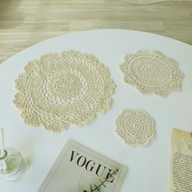 꽃물 레이스 매트 뜨개 받침대 티 커피 코스터 식탁보 테이블보 깔개 패브릭 천 덮개, 레이스 (중)