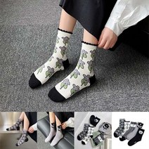 여성 학생 트랜디한 꽃 데일리 패션 긴 양말 5켤레 세트