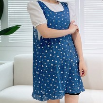 데코나인 여름앞치마 원피스 쉬폰 주름앞치마 어린이집 유치원 공방 꽃, 플라워쉬폰앞치마-블루