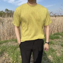 로니제이 남자 남녀공용 루즈핏 오버핏 골지 반팔 니트